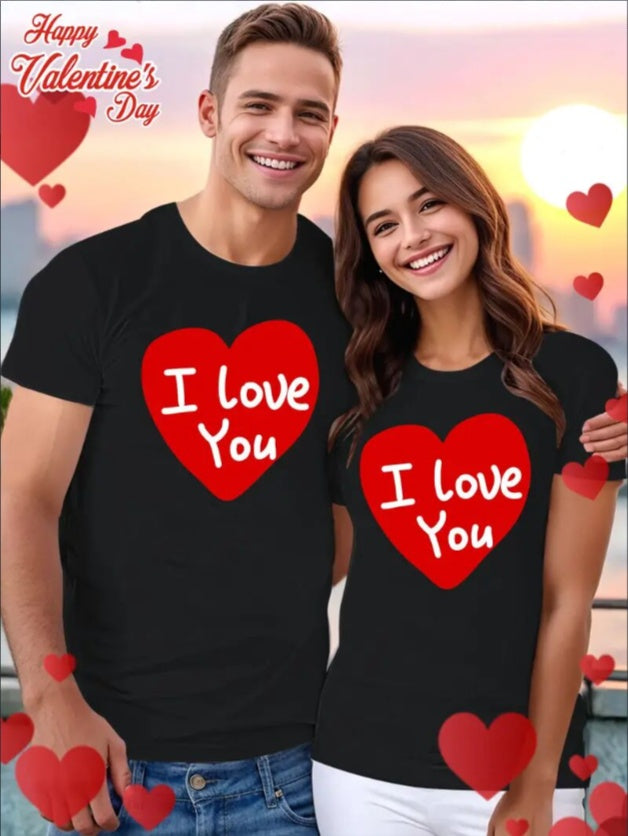 Love Valentine'S Day T-Shirt,   Couple T-Shirt, Couple Christmas, Fashion Casual T-Shirt, Short-Sleeved T-Shirt