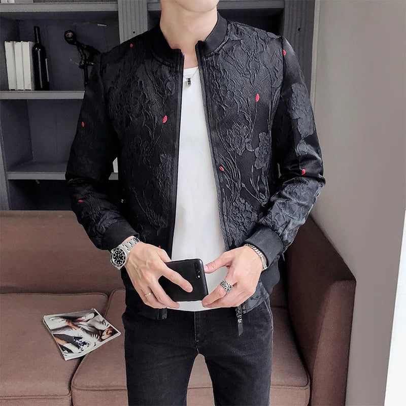 2024 Spring Bomber Jacket Men Slim Fit Jacquard Jackets Coat Masculina Black Green Men's Casual Baseball Uniform Pilot Jacket