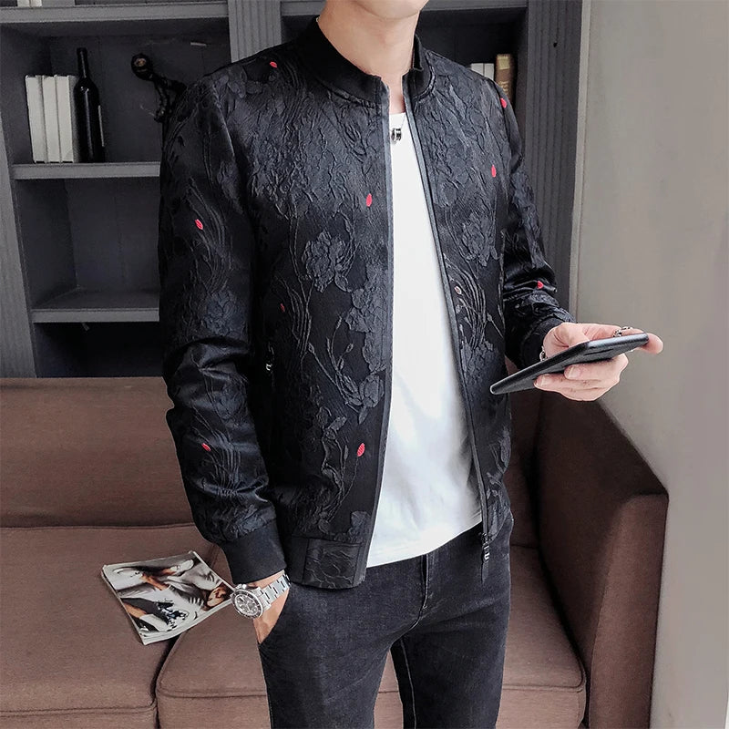 2024 Spring Bomber Jacket Men Slim Fit Jacquard Jackets Coat Masculina Black Green Men's Casual Baseball Uniform Pilot Jacket