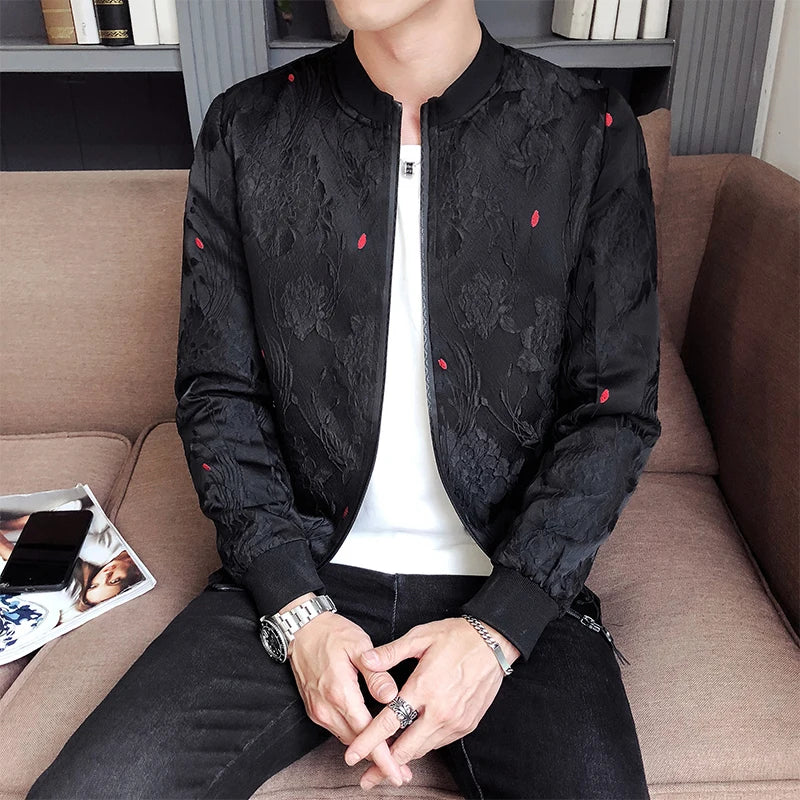 2024 Spring Bomber Jacket Men Slim Fit Jacquard Jackets Coat Masculina Black Green Men's Casual Baseball Uniform Pilot Jacket