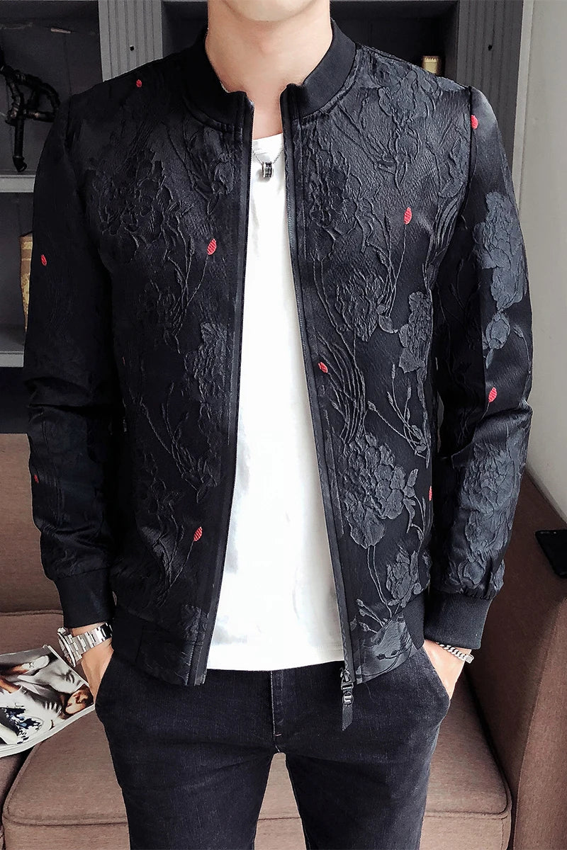 2024 Spring Bomber Jacket Men Slim Fit Jacquard Jackets Coat Masculina Black Green Men's Casual Baseball Uniform Pilot Jacket