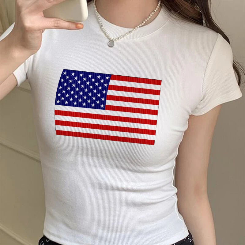 Hip-hop Harajuku Grunge Brazil USA National Flag Text Print T-shirt Streetwear Y2k Crop Tops Summer Cozy Sexy Women Camisole