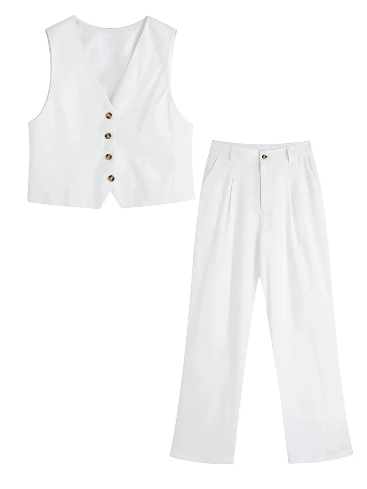 Foridol White Cotton Linen Long Pant