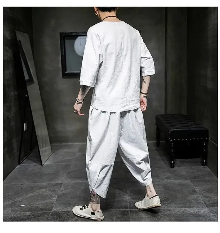 Men's Linen T-shirt Suit Chinese Style