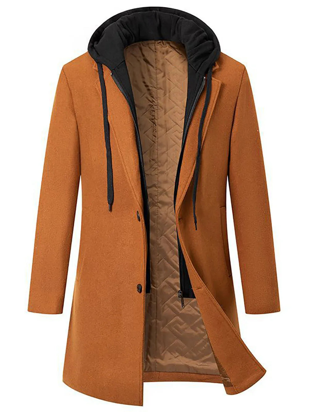 High quality autumn/winter thick hooded fake two-piece medium length woolen coat with cotton patchwork coat