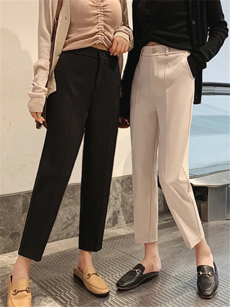 Seoulish 2023 New Formal Women's Harem Pants High Waist Solid Minimalism Pant Workwear Female Trouses Office Lady Spring Summer