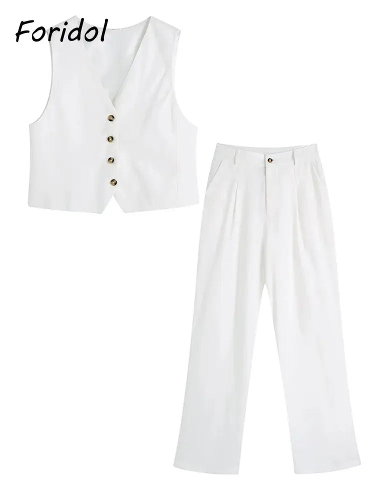 Foridol White Cotton Linen Long Pant