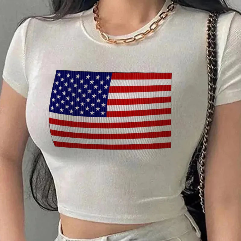 Hip-hop Harajuku Grunge Brazil USA National Flag Text Print T-shirt Streetwear Y2k Crop Tops Summer Cozy Sexy Women Camisole