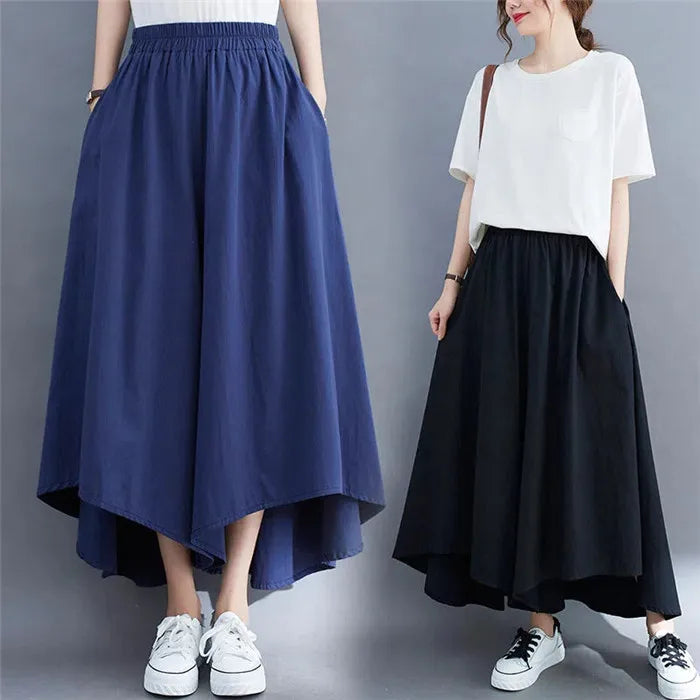 2023 Spring Summer New Plus Size Nine-Minute Pants Women Loose Fashion Pants Elastic Waist Wide Leg Pants Casual Pantskirt