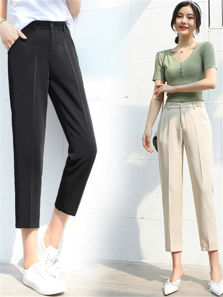 Seoulish 2023 New Formal Women's Harem Pants High Waist Solid Minimalism Pant Workwear Female Trouses Office Lady Spring Summer