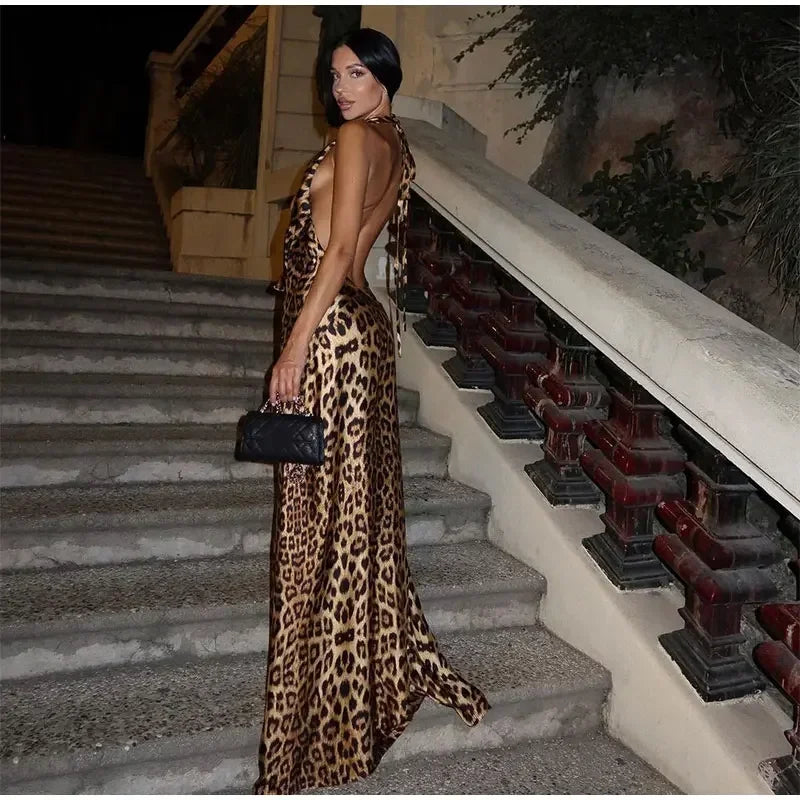 Sexy Backless Leopard Printed Hang-neck Dress