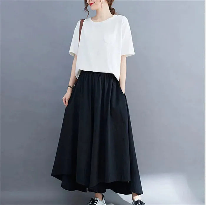 2023 Spring Summer New Plus Size Nine-Minute Pants Women Loose Fashion Pants Elastic Waist Wide Leg Pants Casual Pantskirt