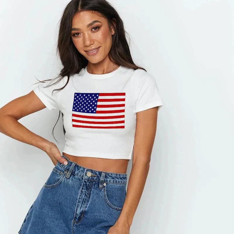 Hip-hop Harajuku Grunge Brazil USA National Flag Text Print T-shirt Streetwear Y2k Crop Tops Summer Cozy Sexy Women Camisole