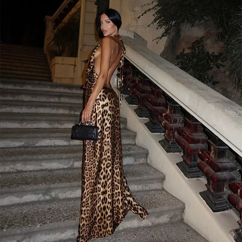 Sexy Backless Leopard Printed Hang-neck Dress