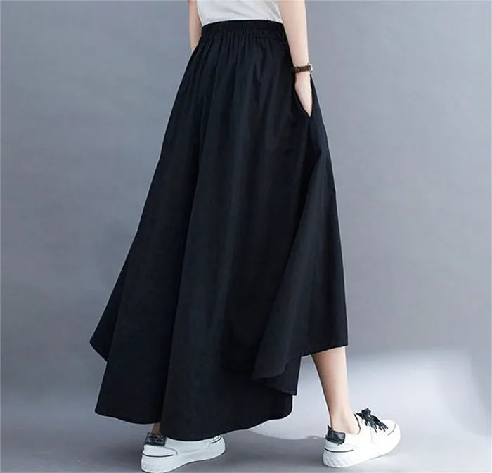 2023 Spring Summer New Plus Size Nine-Minute Pants Women Loose Fashion Pants Elastic Waist Wide Leg Pants Casual Pantskirt