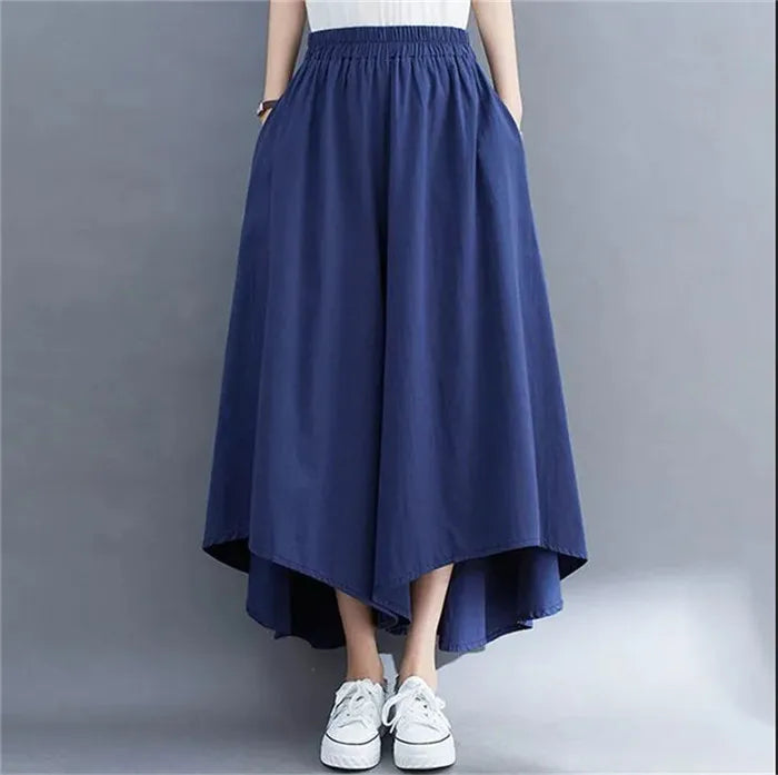 2023 Spring Summer New Plus Size Nine-Minute Pants Women Loose Fashion Pants Elastic Waist Wide Leg Pants Casual Pantskirt