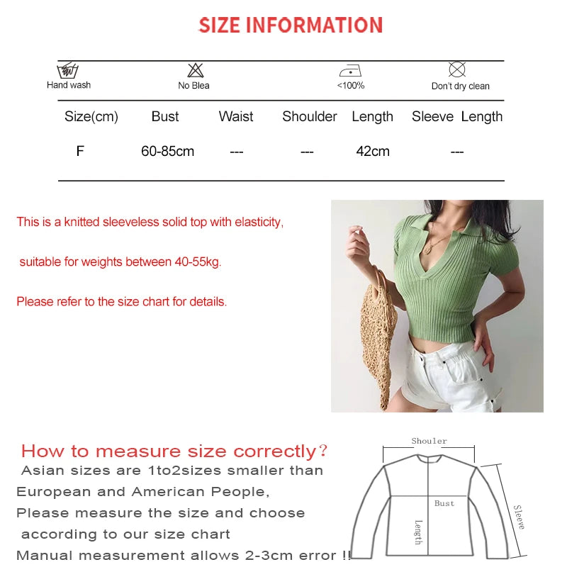 Heliar Women V-neck T-Shirts Y2K Tops Knitted Casual Polo Shirt Female Solid Cute Crop Tops Plain T-Shirt For Women 2024 Summer