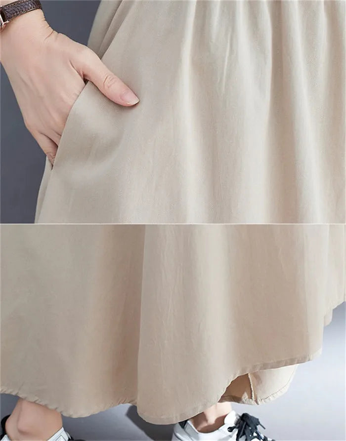 2023 Spring Summer New Plus Size Nine-Minute Pants Women Loose Fashion Pants Elastic Waist Wide Leg Pants Casual Pantskirt