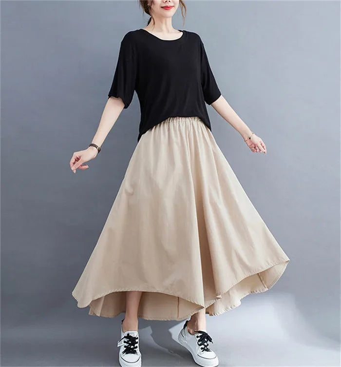 2023 Spring Summer New Plus Size Nine-Minute Pants Women Loose Fashion Pants Elastic Waist Wide Leg Pants Casual Pantskirt