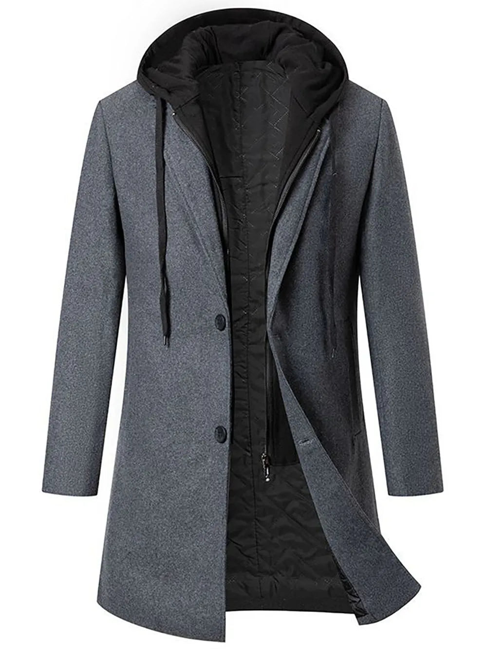 High quality autumn/winter thick hooded fake two-piece medium length woolen coat with cotton patchwork coat