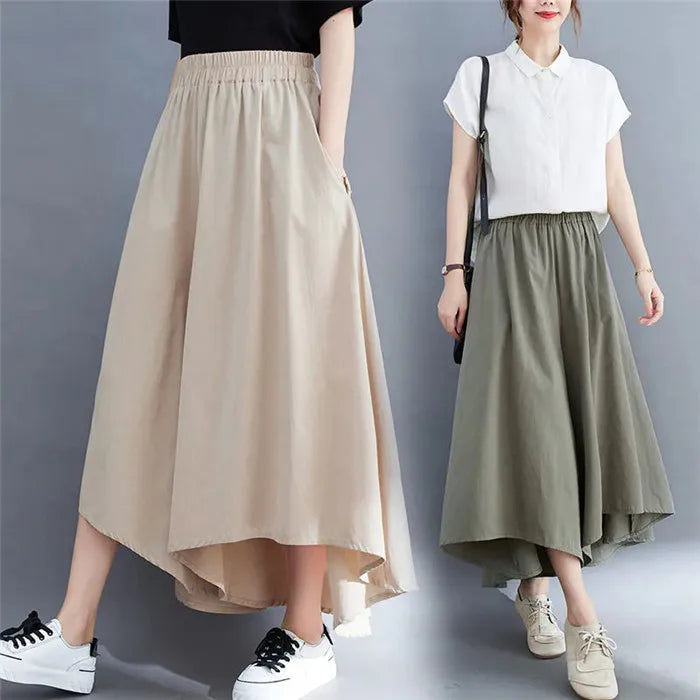 2023 Spring Summer New Plus Size Nine-Minute Pants Women Loose Fashion Pants Elastic Waist Wide Leg Pants Casual Pantskirt