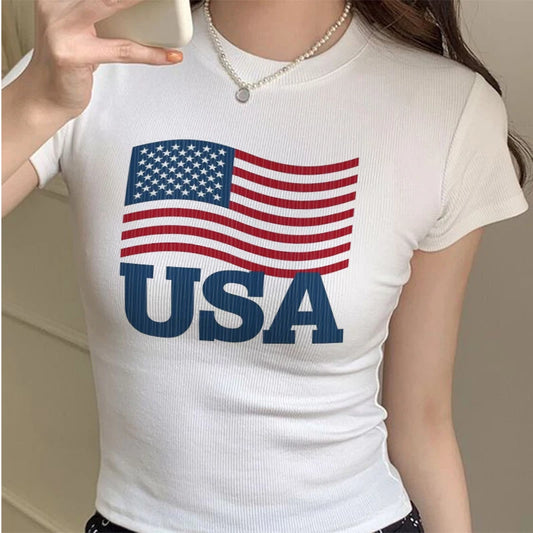 Hip-hop Harajuku Grunge Brazil USA National Flag Text Print T-shirt Streetwear Y2k Crop Tops Summer Cozy Sexy Women Camisole