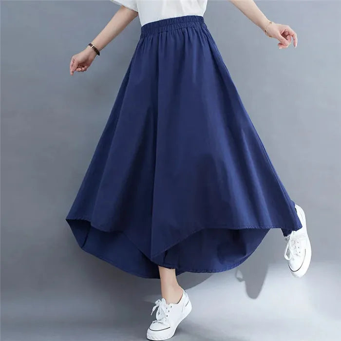 2023 Spring Summer New Plus Size Nine-Minute Pants Women Loose Fashion Pants Elastic Waist Wide Leg Pants Casual Pantskirt