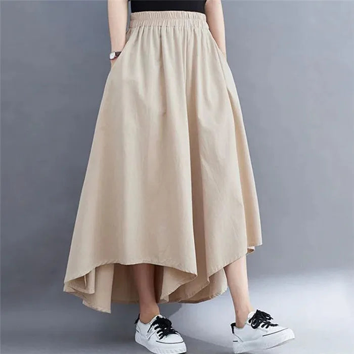 2023 Spring Summer New Plus Size Nine-Minute Pants Women Loose Fashion Pants Elastic Waist Wide Leg Pants Casual Pantskirt