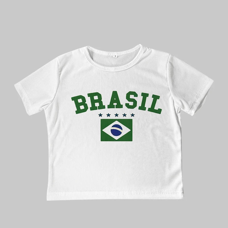 Hip-hop Harajuku Grunge Brazil USA National Flag Text Print T-shirt Streetwear Y2k Crop Tops Summer Cozy Sexy Women Camisole