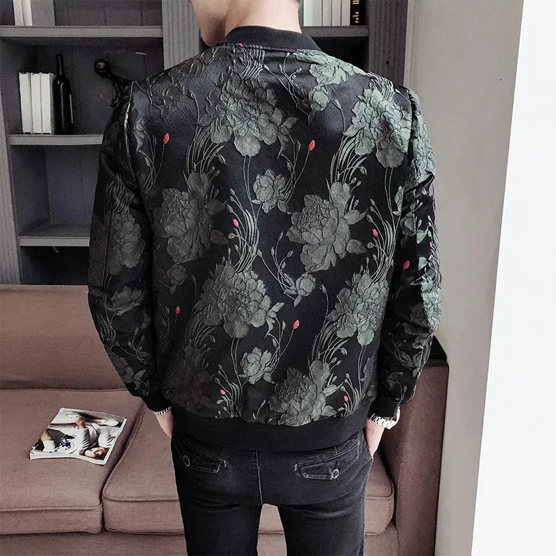 2024 Spring Bomber Jacket Men Slim Fit Jacquard Jackets Coat Masculina Black Green Men's Casual Baseball Uniform Pilot Jacket