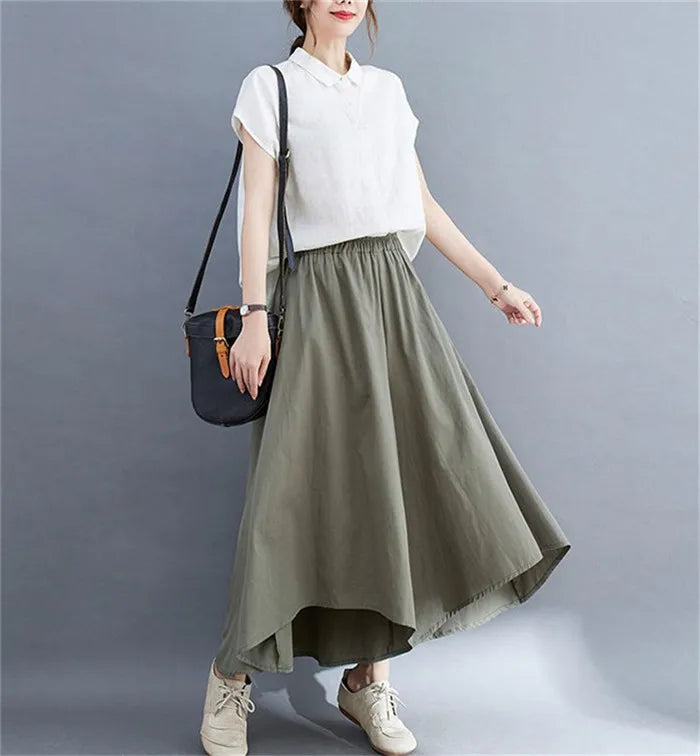 2023 Spring Summer New Plus Size Nine-Minute Pants Women Loose Fashion Pants Elastic Waist Wide Leg Pants Casual Pantskirt